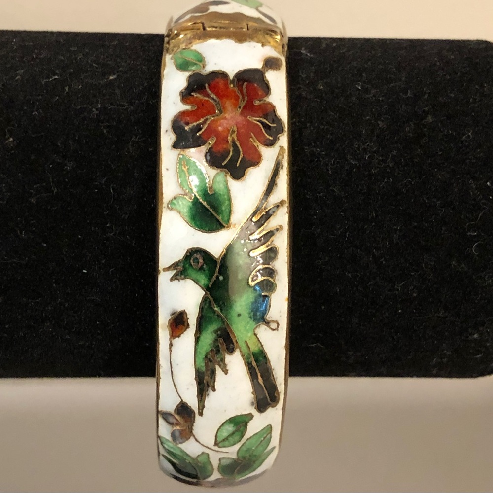 Chinese Export hinged bangle bracelet bird